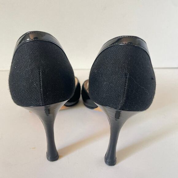 Manolo Blahnik Black Open Peep Toe Canvas and Patent Heels Shoes • Size 36 - Picture 3 of 8